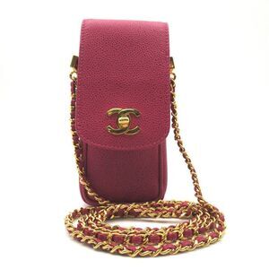 Chanel Chain Pochette Shoulder Bag Caviar Skin Grained Calf Pink